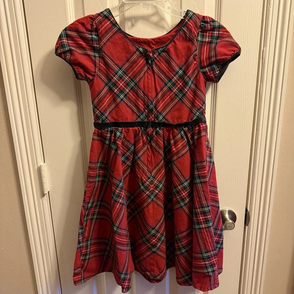 Hope and‎ Henry Red Plaid Christmas Holiday Dress Kids Girls Size 8 Velvet Trim